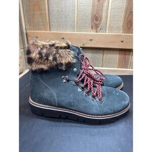 Bobs Womens Faux Fur-Lined Suede Hiking Boots Size 8 Charcoal Gray